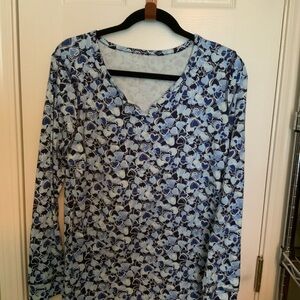 NWT T by Talbots Floral Blue Long Sleeve Women's Top size X